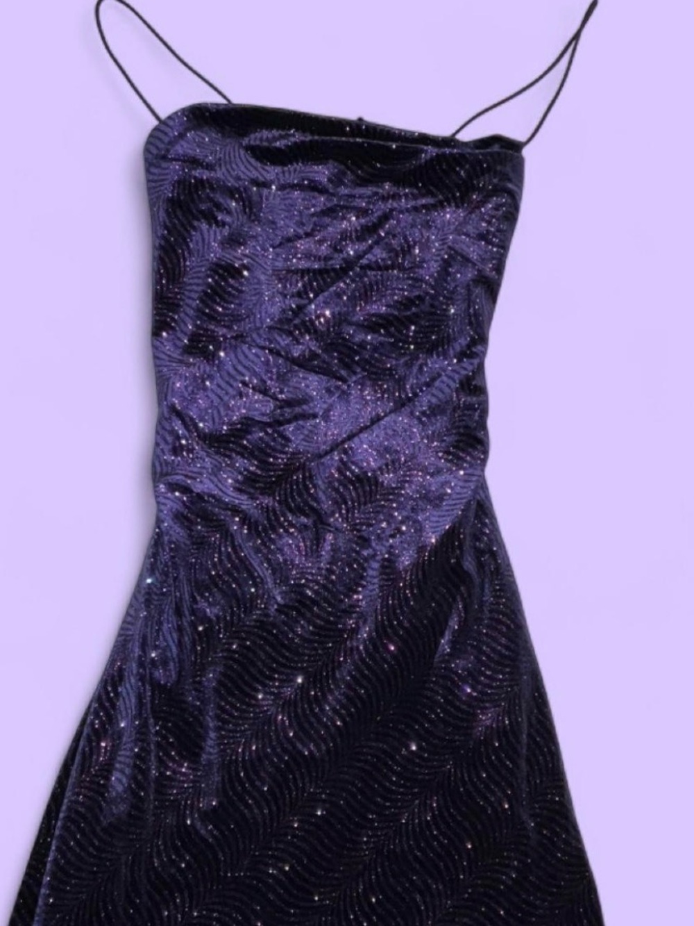 B. Smart Purple Sparkly Wave Pattern Lace-Up Back Mini Dress
